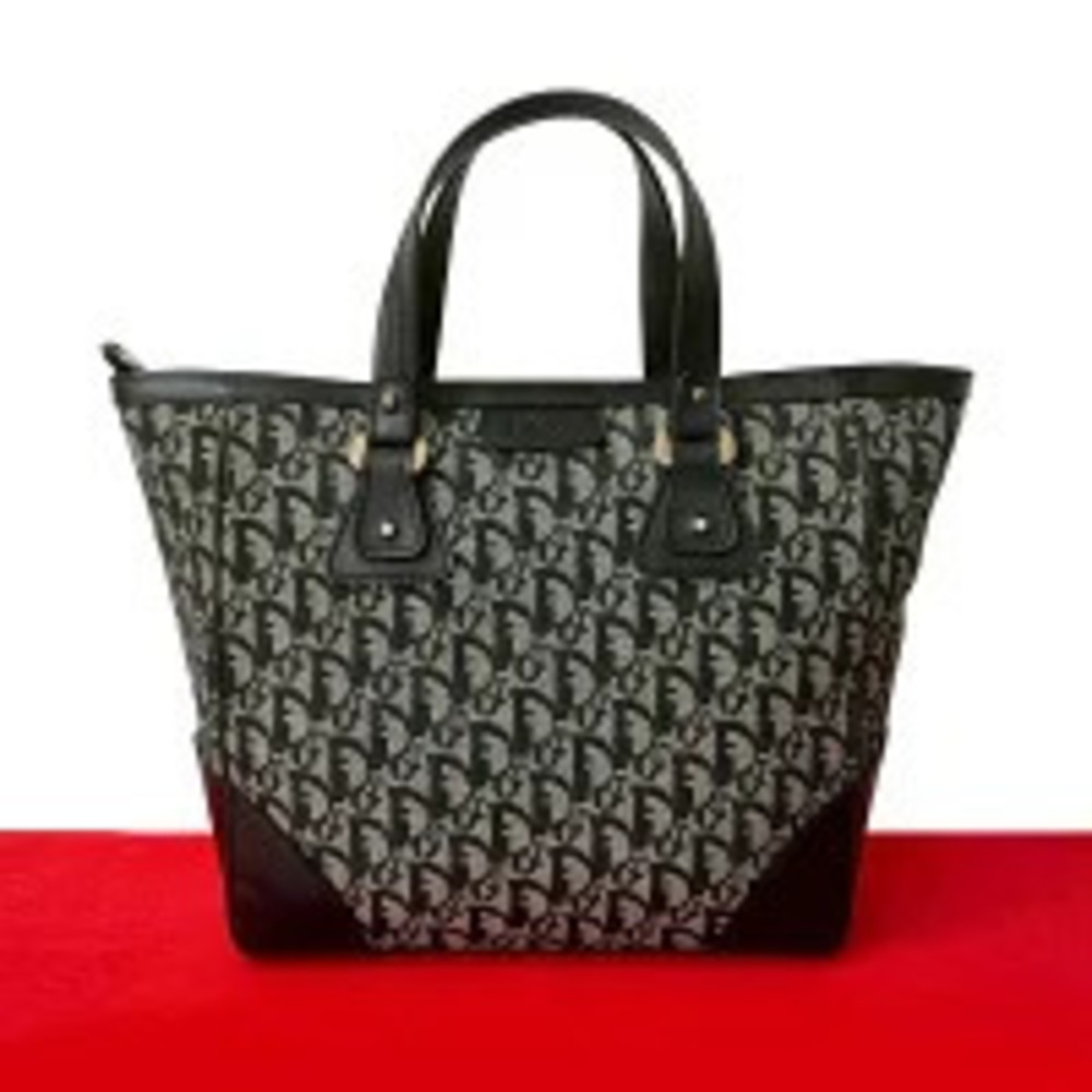 Christian Dior Trotter Canvas Leather Tote Bag Black